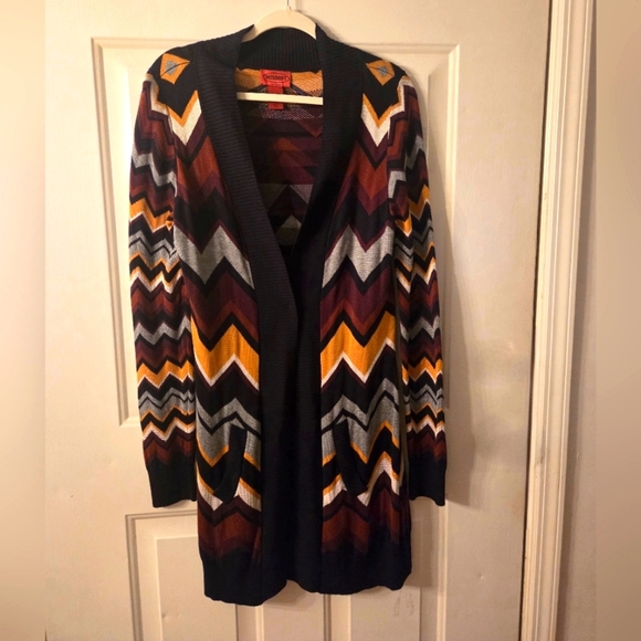 [Missoni for Target] Brown Black Chevron Open Front Cardigan Sweater M *flaw - Picture 2 of 7
